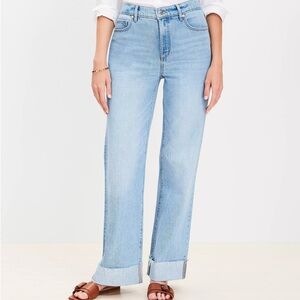 LOFT Light Blue Wide Leg, Folded cuff Jeans